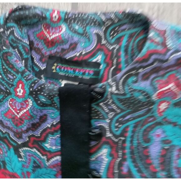 VTG Womens Floral All Over Print Button Up Long Sleeve Padded Shoulder Oriental - Picture 3 of 8